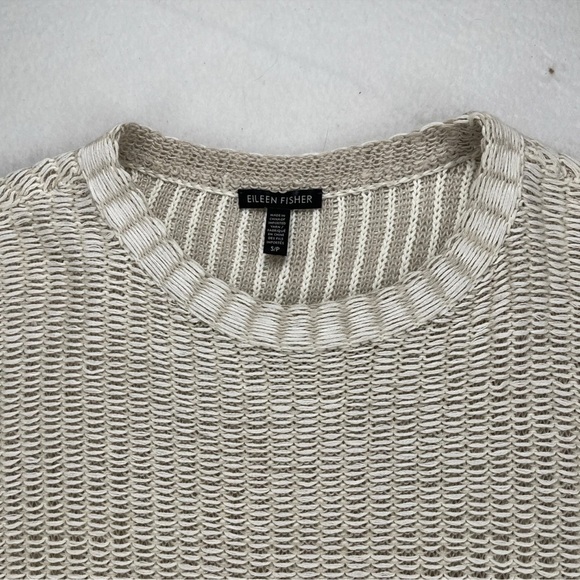 Eileen Fisher Open Knit Sweater Boxy Top Bone Organic Cotton/Linen Small - Picture 3 of 10
